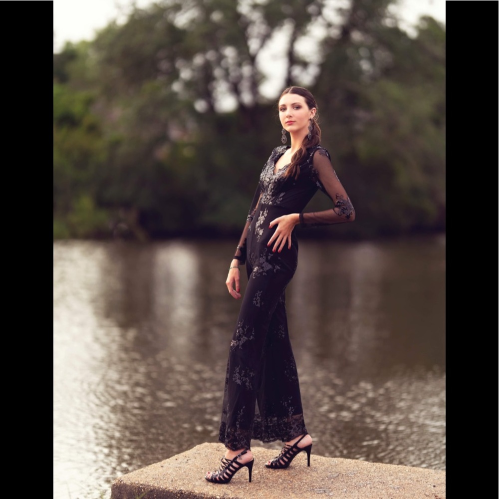 Black lace sequin romper